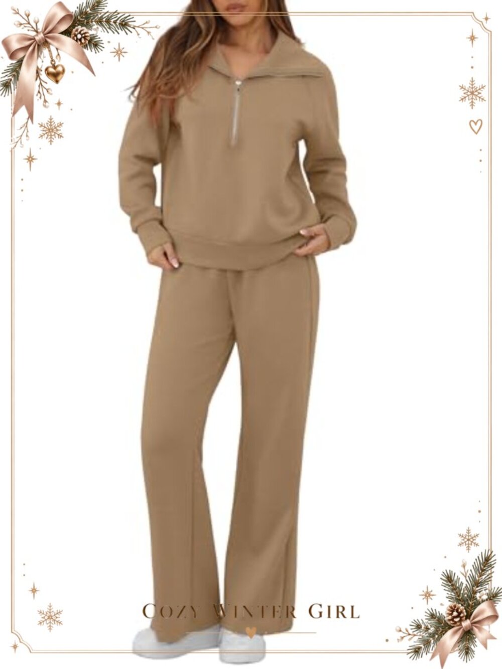 Womens 2 Piece Sweatsuit Set Half Zip Sweatshirt Wide Leg Sweatpants Tracksuit